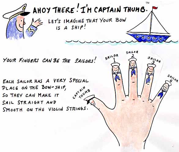 Ahoy There! I'M CAPTAIN THUMB: Let's imagine that your bow is a ship! Your fingers can be the sailors!